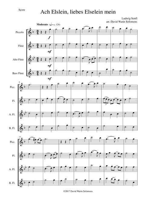 Ach Elslein, liebes Elselein mein for flute quartet (piccolo, flute, alto flute and bass flute) (Arr. David Warin Solomons) - Ludwig Senfl (Flute Solo)
