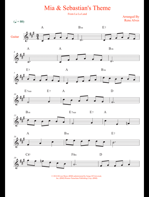 Mia & Sebastian's Theme (Arr. Rene Alves) - Justin Hurwitz (Guitar and Piano)