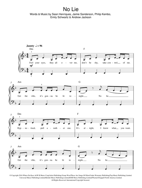 No Lie (featuring Dua Lipa) - Sean Paul (Beginner Piano (Abridged))