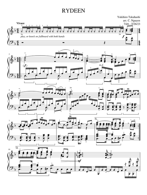 YMO YELLOW MAGIC ORCHESTRA　Piano Solos Rydeen – Yellow Magic Orchestra (Piano Transcription) Sheet