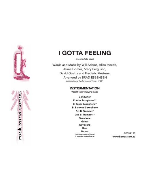 I Gotta Feeling (Arr. Brad Esbensen) - The Black Eyed Peas (Large Ensemble)