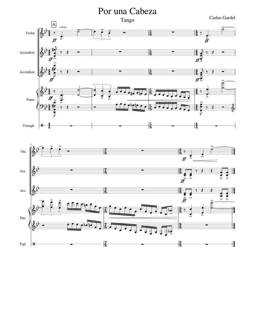 Por una cabeza accordion sheet music store