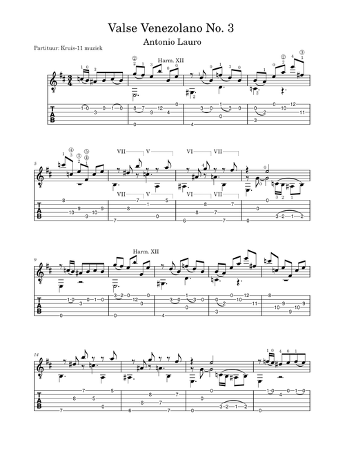 Antonio Lauro - Valse Venezolano No. 3 - guitar TAB