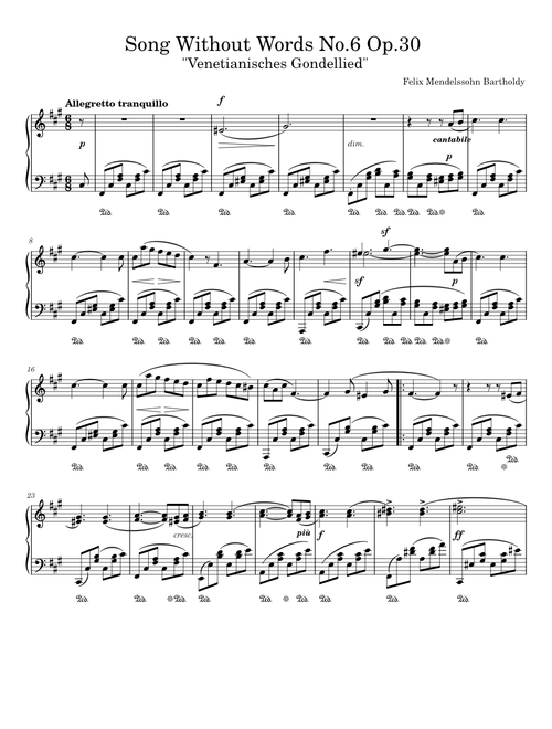 Mendelssohn-"Venetianisches Gondellied"-No.6 Op.30 -Song Without Words