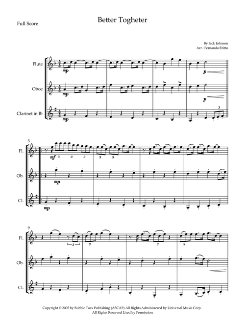 Better Together (Arr. Fernando Britto) - Jack Johnson (Woodwind Ensemble)