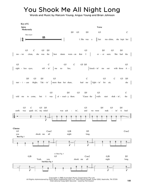 You Shook Me All Night Long - AC/DC (Easy Bass Tab)