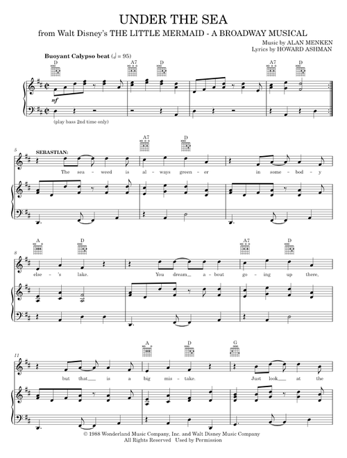Under The Sea (from The Little Mermaid: A Broadway Musical) - Alan Menken, The Little Mermaid Musica (Piano-Vocal-Guitar)