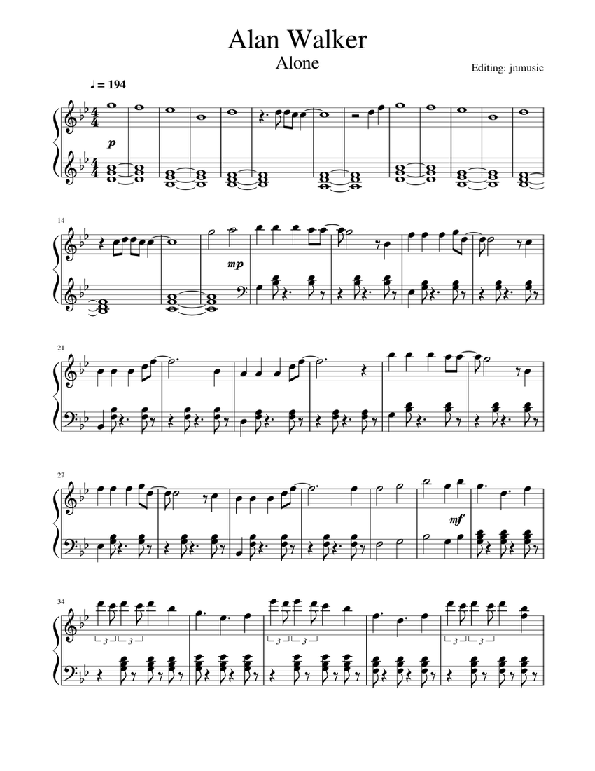 Alan Walker Alone (Piano) Sheet music for Piano (Solo)