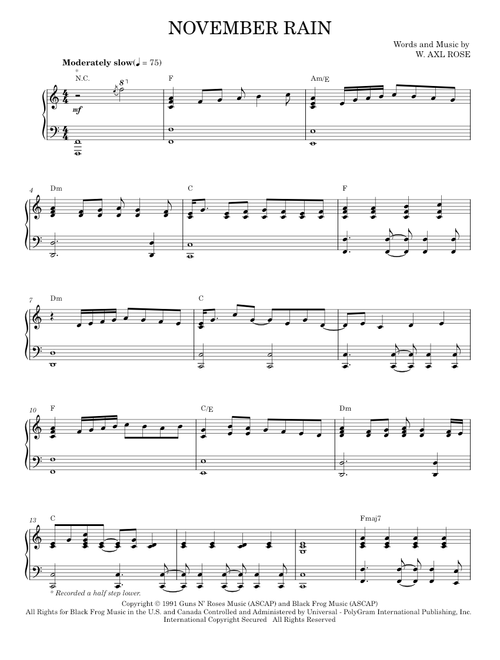 November Rain - Guns N' Roses (Piano Vocal)