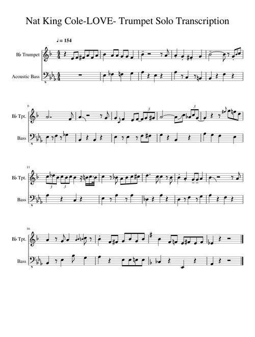 Nat King Cole-LOVE Trumpet Solo Transcription w/ bass backgrounds