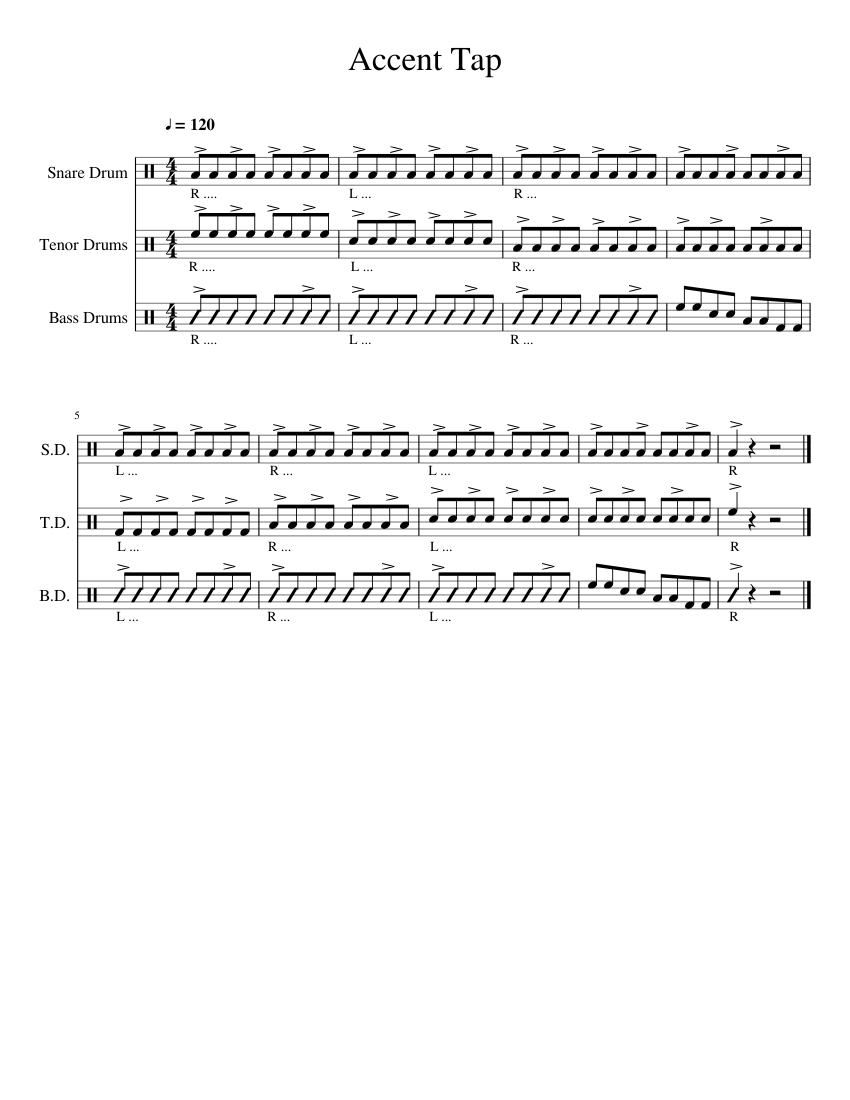 Accent Tap Sheet music for Snare drum, Tenor drum, Bass drum
