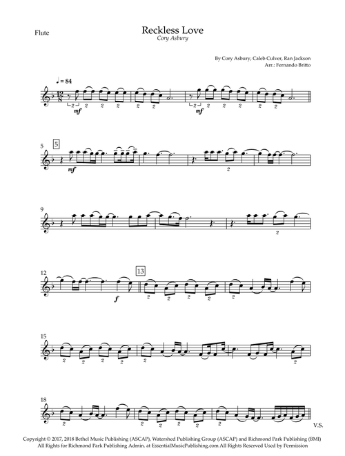 Reckless Love (Arr. Fernando Britto) - Cory Asbury, Caleb Culver, Ran Jackson (Flute Solo)
