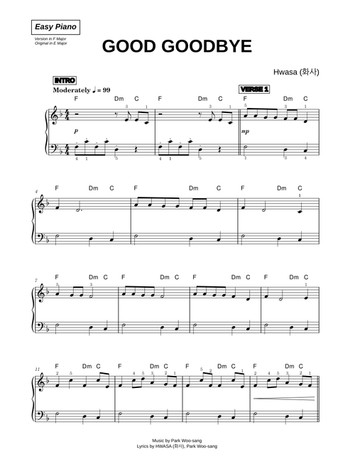 Good Goodbye - Hwasa (화사) (Easy Piano)