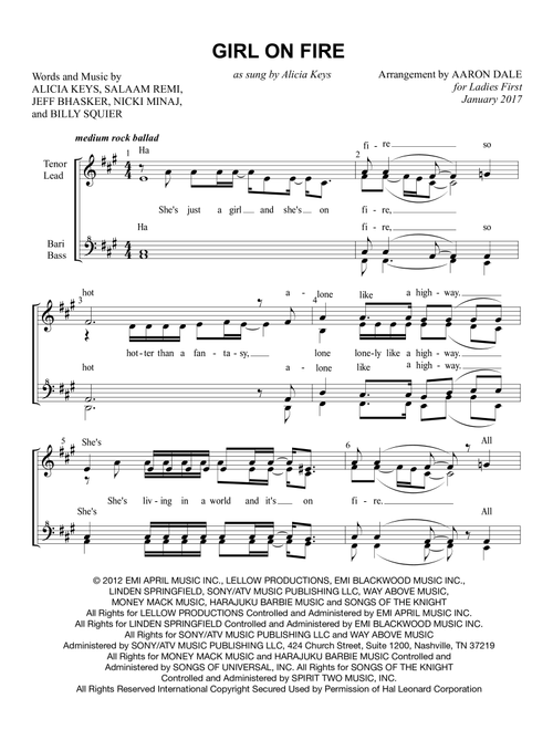 Girl On Fire (Arr. Aaron Dale) - Alicia Keys Featuring Nicki Minaj (Choral, SSAA)
