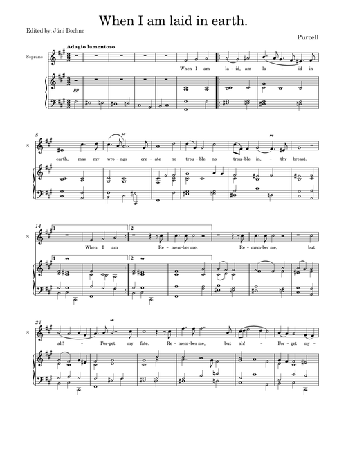 Dido's Lament – Henry Purcell When I Am Laid In Earth (Dido's Lament) in Fa minor – Henry Purcell