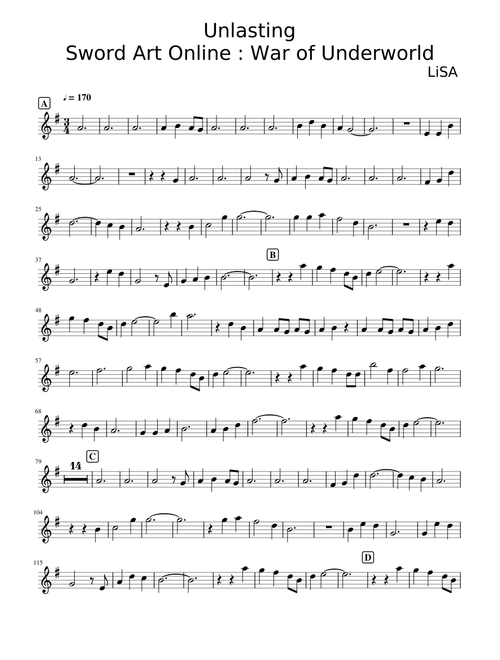 Unlasting (Sword Art Online : War of Underworld) (For Alto Sax)