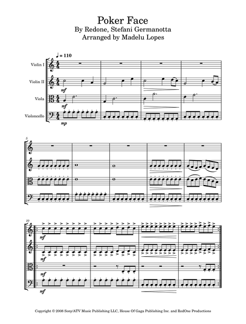 Poker Face (Arr. Madelu Lopes) - Lady Gaga (String Quartet)