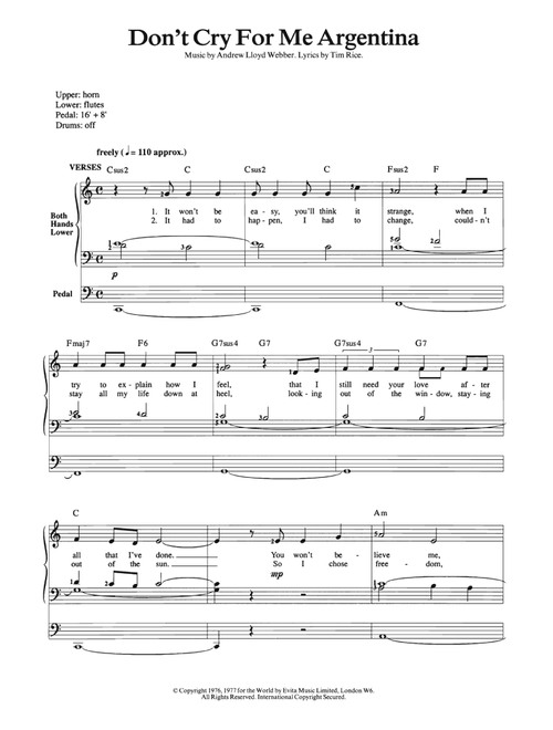Don't Cry For Me Argentina - Andrew Lloyd Webber, Evita (Musical) (Organ)