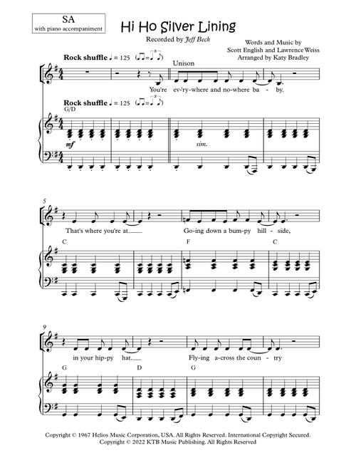 Hi Ho Silver Lining (Arr. Katy Bradley) - Jeff Beck (Choral, SA)