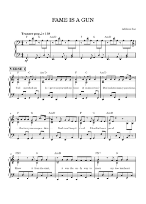 Play Official version of Fame is a Gun Sheet Music by Addison Rae for ...