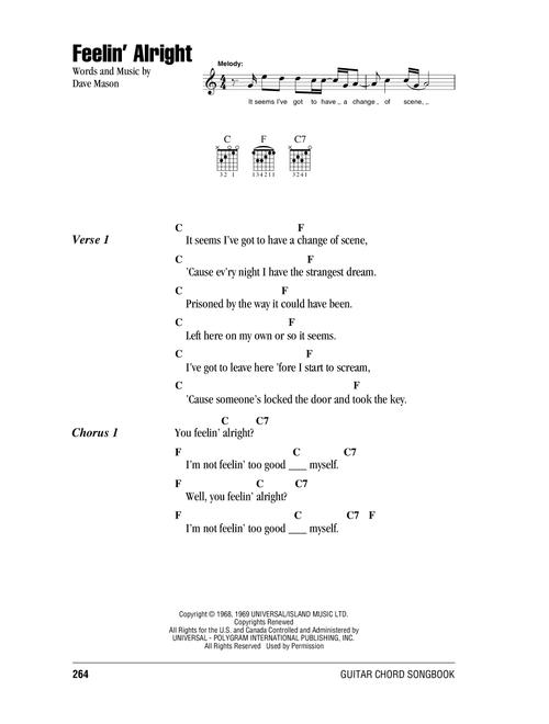 Feelin' Alright - Joe Cocker, Traffic (Guitar Chords-Lyrics)