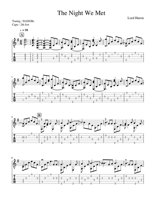 The Night We Met by Lord Huron - Guitar Fingerstyle