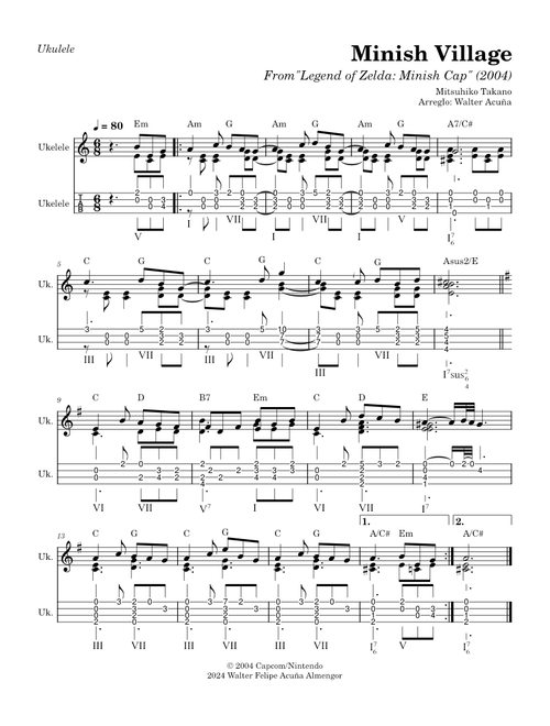 Minish Village (18) - Mitsuhiko Takano - Legend of Zelda Minish Cap - Ukulele (tablature)