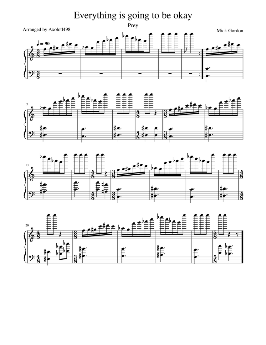 Everything is going to be okay – Mick Gordon - Prey 2017 Sheet 