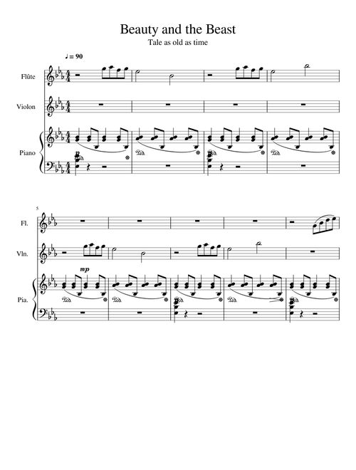 Beauty and the Beast - Theme for Flute, Violin, and Piano