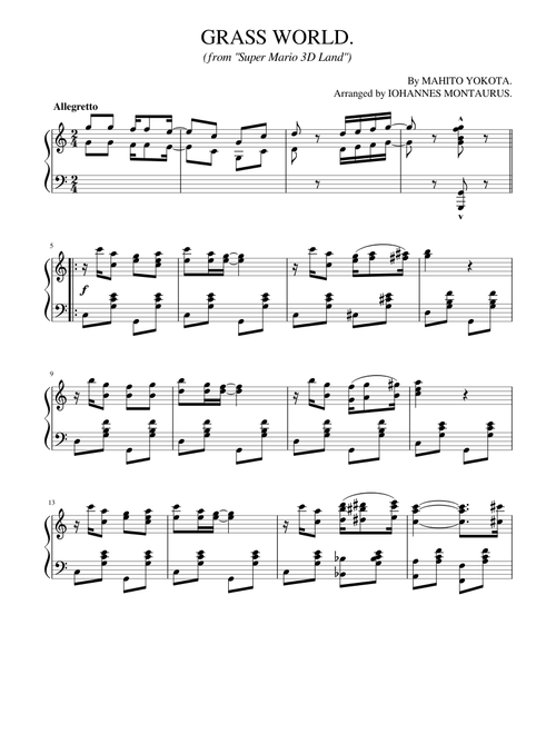 "GRASS WORLD" from "Super Mario 3D Land" (Scott Joplin Style) v.2