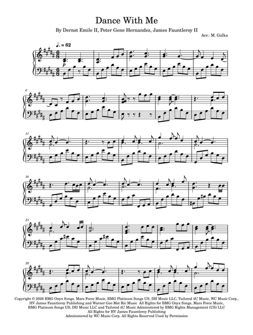 Dance With Me (Arr. M. Galka) - Bruno Mars (Piano Solo)