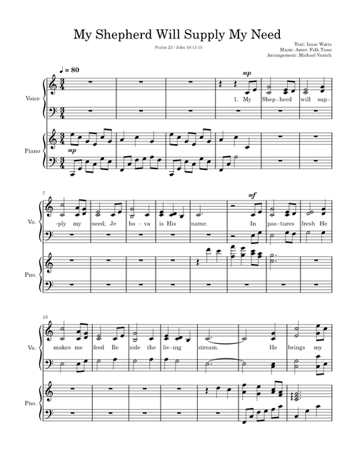 My Shephard will Supply My Need - SATB, Piano