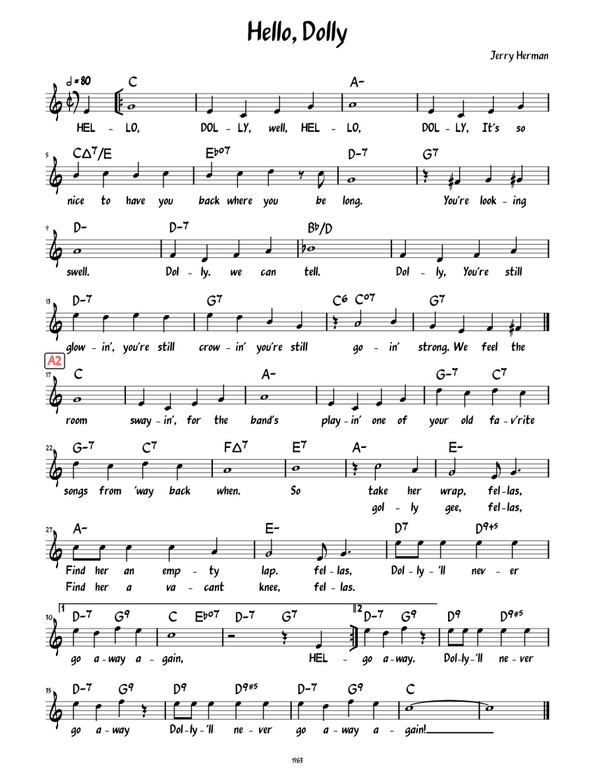 Hello Dolly Musical Script Hello, Dolly! (Lead sheet with lyrics ) Sheet Music with Chords for ...