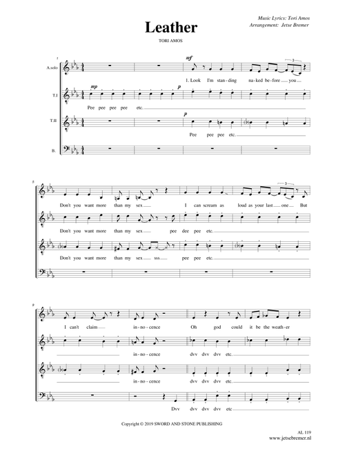 Leather (Arr. Jetse Bremer) - Tori Amos (Choral, 3-Part)