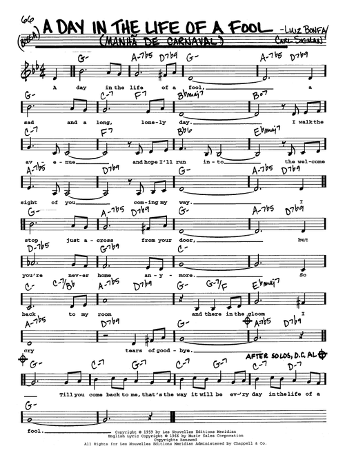 A Day In The Life Of A Fool (Manha De Carnaval) (Low Voice) - Carl Sigman & Luiz Bonfa, Luiz Bonfa, Carl Sigman (Real Book - Melody-Chords-Lyrics)