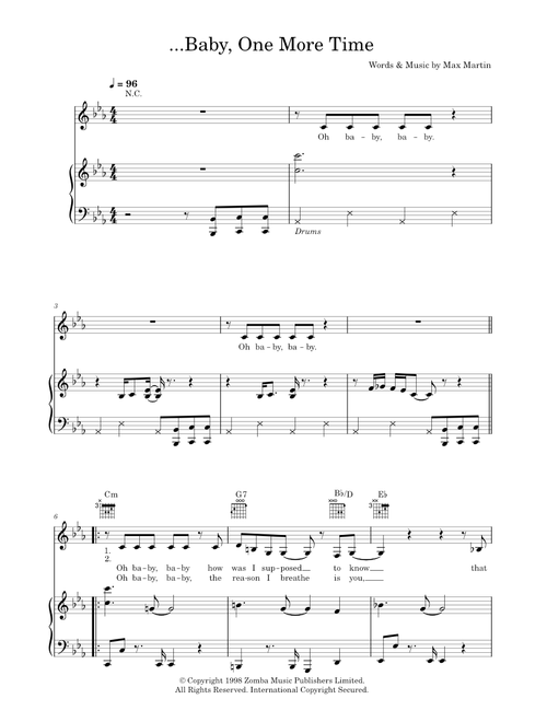 ...Baby One More Time - Britney Spears (Piano-Vocal-Guitar (Piano Accompaniment))