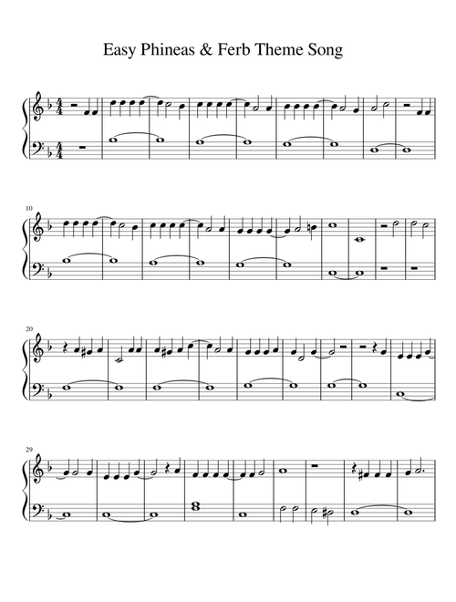 Phineas And Ferb Theme – Easy Piano Arrangement (no eighth notes)