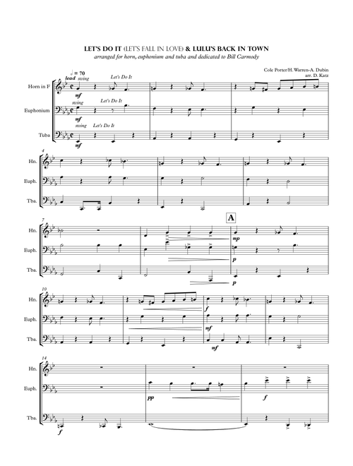 Let's Do It (Let's Fall in Love)/Lulu's Back in Town Medley (Arr. David Katz) - C. Porter, H. Warren and A. Dubin (Small Ensemble)