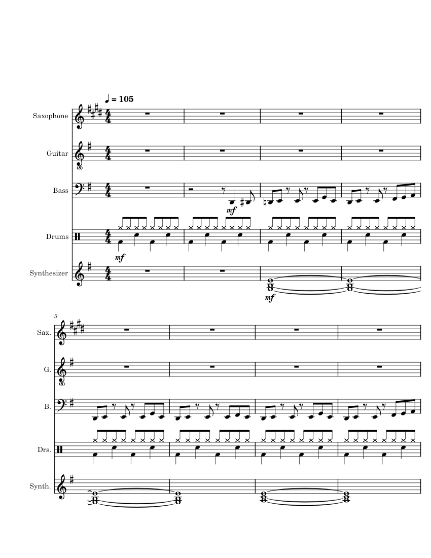 Lily was here Dave Stewart Sheet music for Saxophone alto Guitar Bass guitar Drum group more instruments Mixed Quintet Musescore