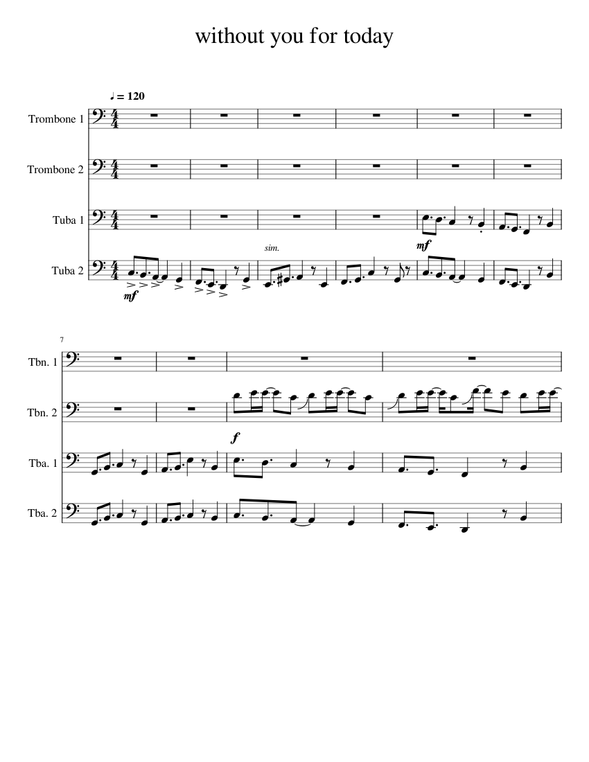 without you for today Sheet music for Trombone, Tuba (Mixed Quartet ...