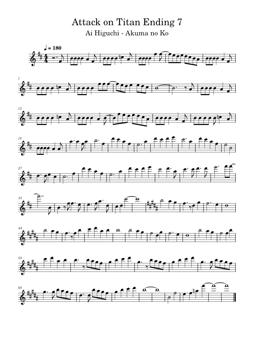 Attack on Titan Ending 7 Sheet Music for Flute (Solo) | MuseScore.com