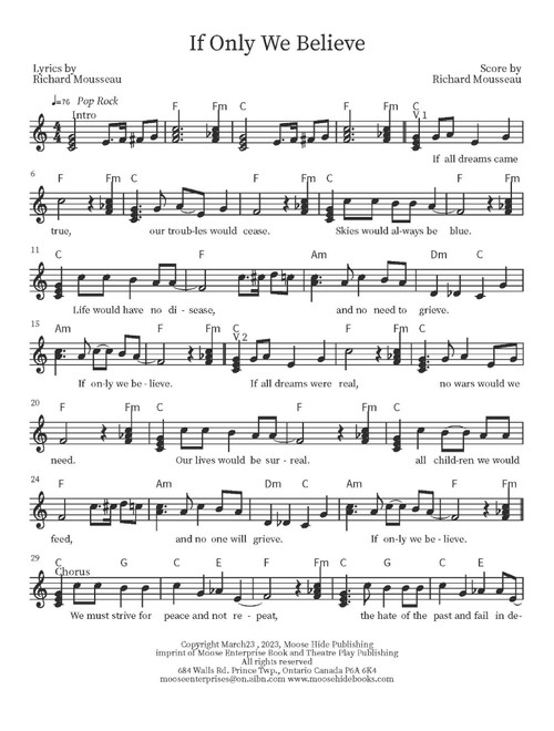 If Only We Believe (Arr. Richard Mousseau) - Rick Moose (Lead Sheet - Fake Book)