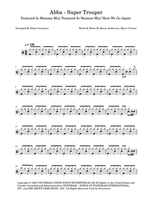 Super Trouper (Arr. The Ninja) - ABBA (Drums)