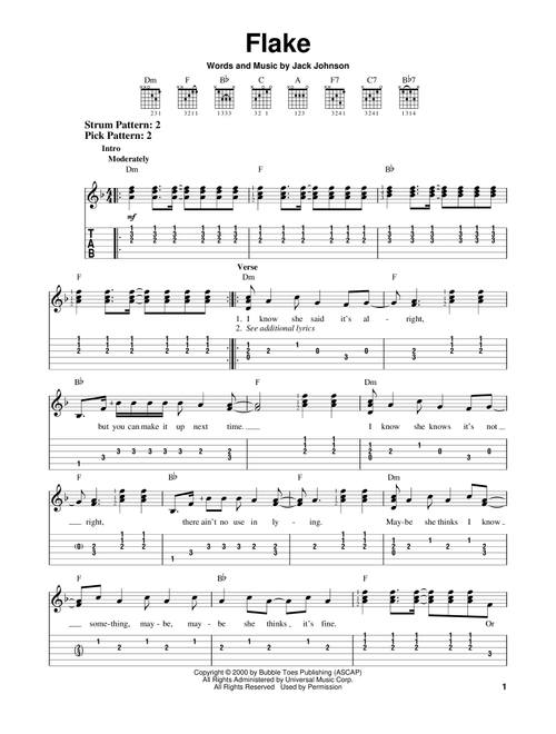Flake - Jack Johnson (Easy Guitar with TAB)