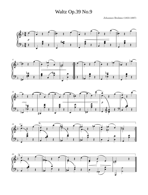 Waltz in D Minor, Op.39, No.9 – Johannes Brahms