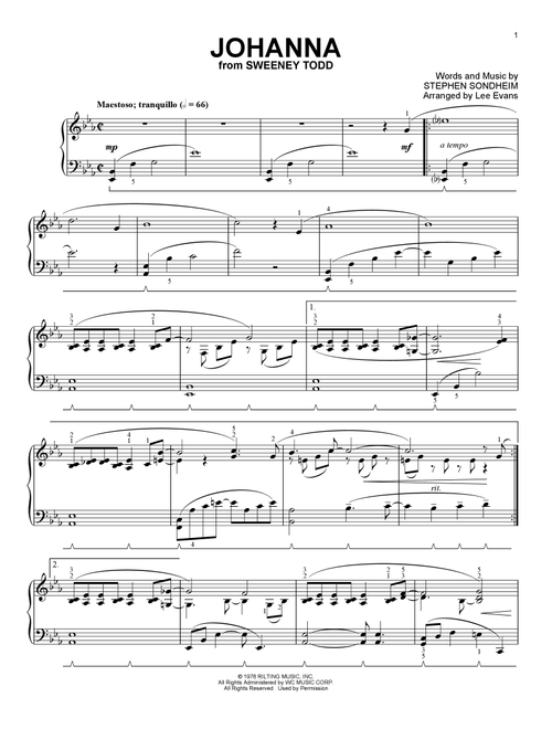 Johanna (from Sweeney Todd) (arr. Lee Evans) - Stephen Sondheim (Piano Solo)