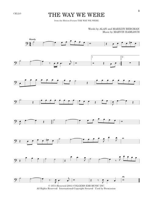 The Way We Were - Barbra Streisand (Cello Solo)