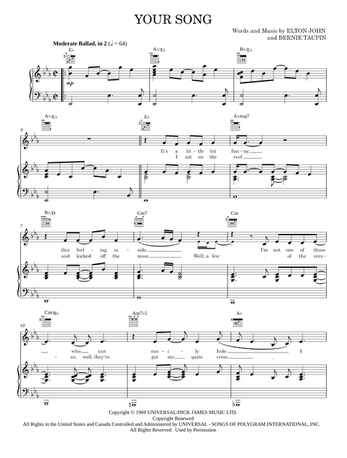 Your Song [Live] - Elton John (Piano-Vocal-Guitar)