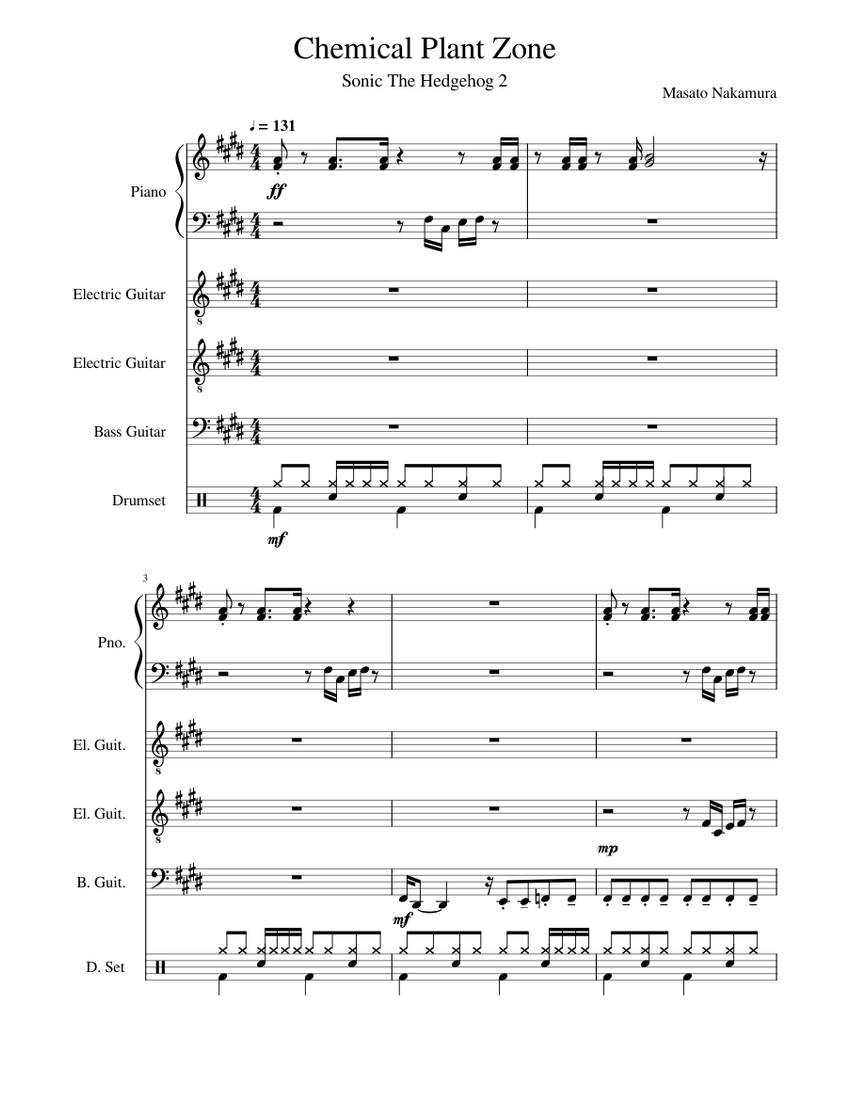 Chemical Plant Zone Sheet Music for Piano, Guitar, Bass guitar