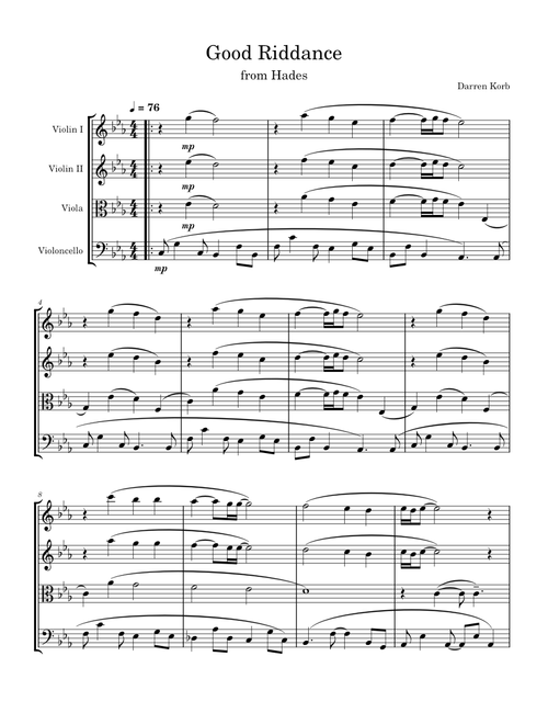 Good Riddance (Hades) - Darren Korb/Ashley Barret - String Quartet
